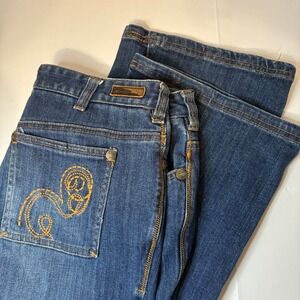 Oakley Women Jeans Y2K Bootcut Blue Denim Embroidered Pockets Size 12 Vintage